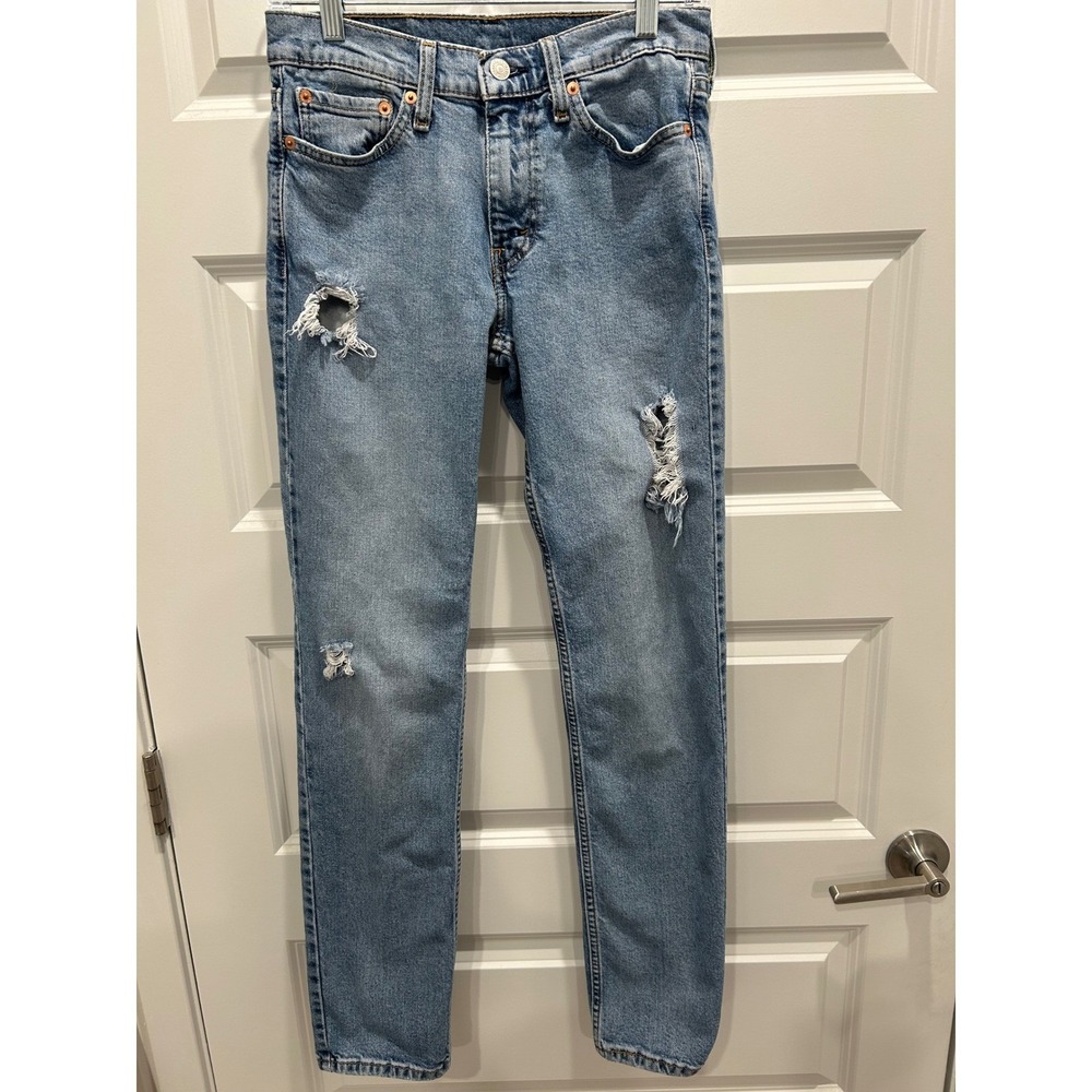 Levis 511 Slim‎ Fit Jeans Mens 29x32 Light Blue Ripped Denim (fits 28x30)